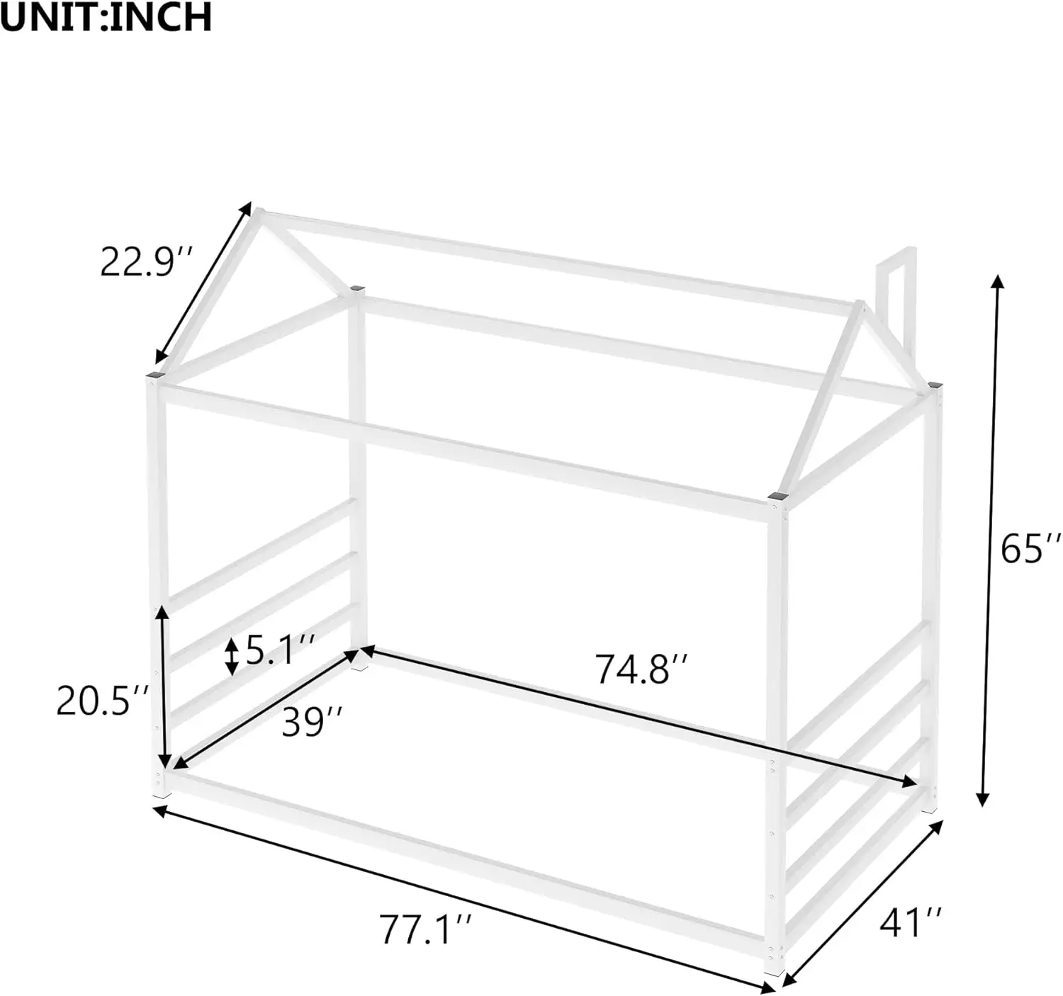 Bed for Kids,Floor  with Roof House Bed for Boys Girls,Metal House Shape Platform Twin,White