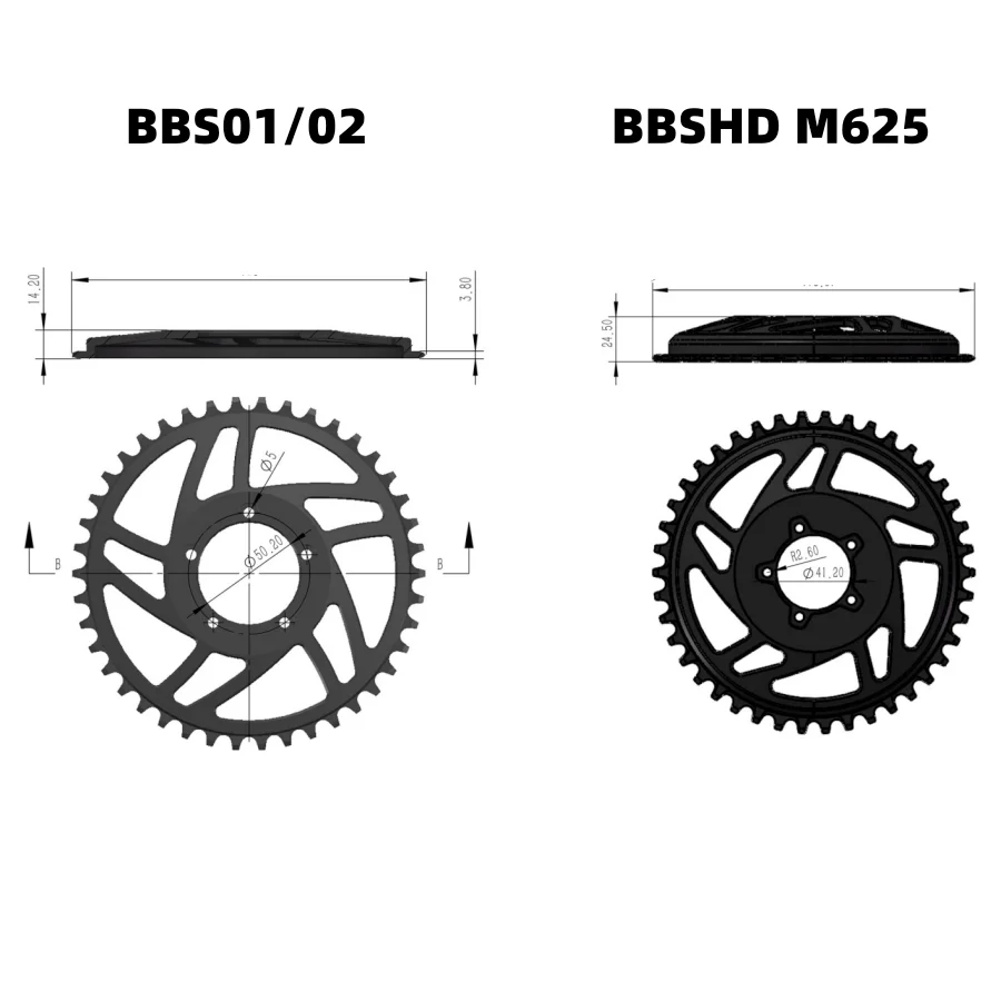 GUSTAVO E-bike Bicycle ChainRing Motorized Crankset Chain Wheel For BAFANG BBS01 BBS02 BBSHD M625 Drive Motor 42-52T