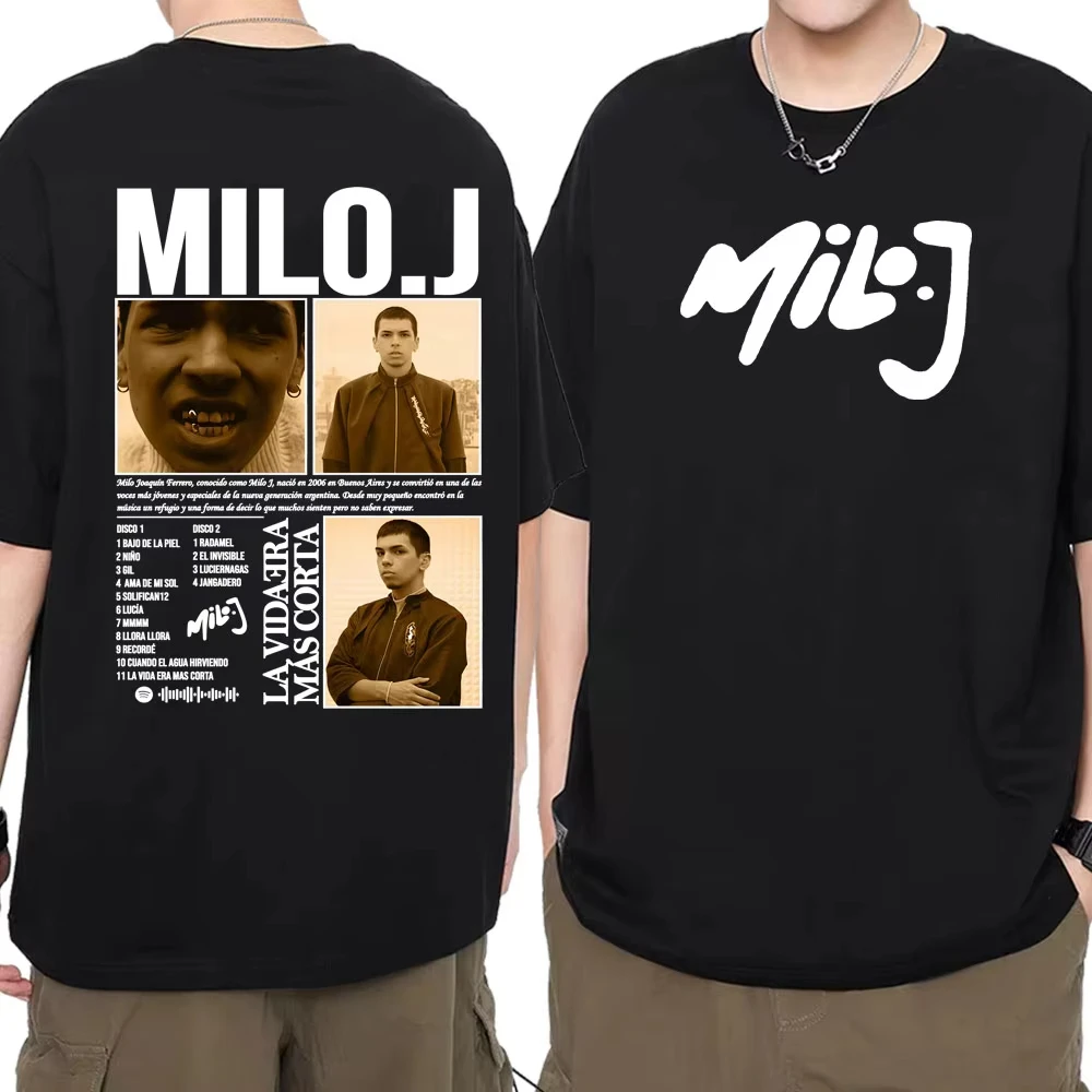 Rapper Milo J La Vida Era Mas Corta New Album T-shirts Men Women Fashion Retro Short Sleeve T Shirt Oversized Male Cotton Tshirt