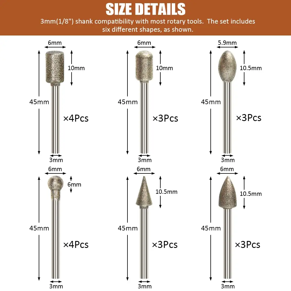 الماس لدغ بت مجموعة 20 قطعة تلميع أطقم أدوات دوارة اكسسوارات مع 1/8 'عرقوب ل نحت النقش طحن تلميع