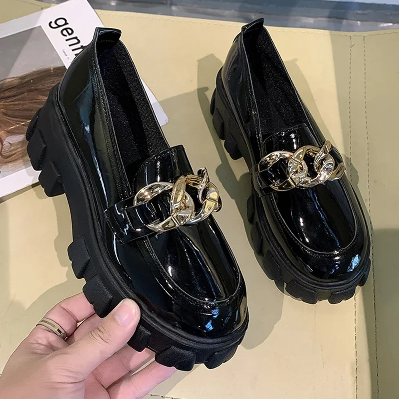 2024 buty damskie kobiet mody Mary Janes buty na płaskiej podeszwie z okrągłym noskiem mokasyny oksfordy na platformie na co dzień metalowe