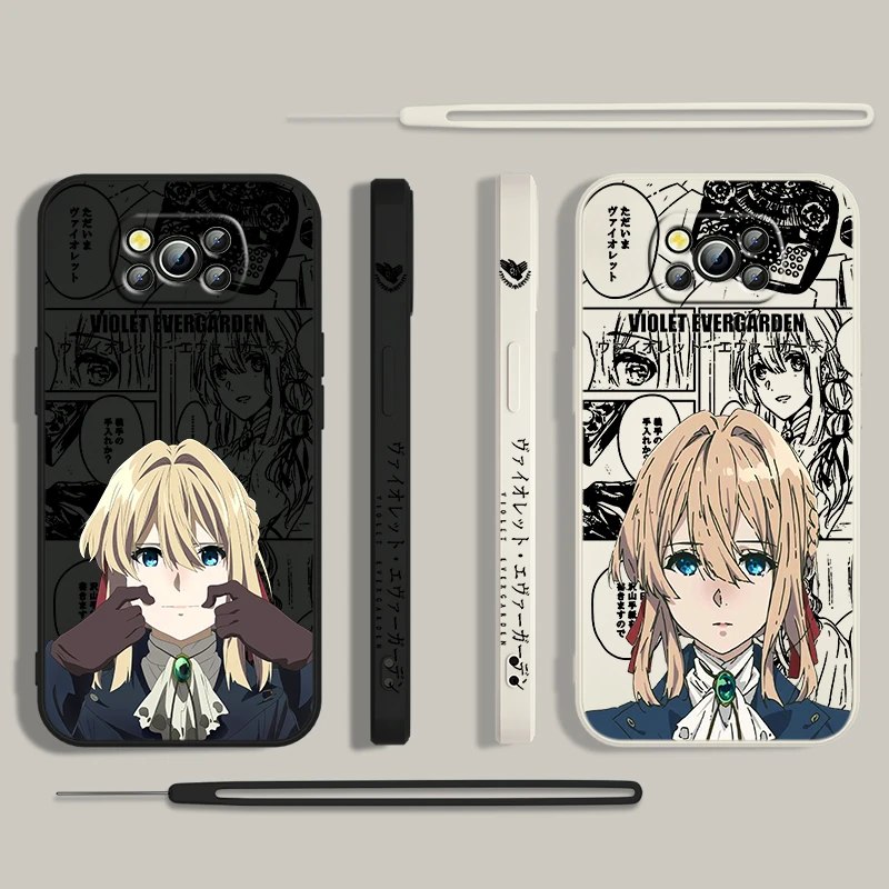 Anime Violet Evergarden For Xiaomi Poco Cover For X4 X3 F4 NFC M6 M5 M4 M3 GT S Pro 4G 5G Liquid Left Rope Phone Case