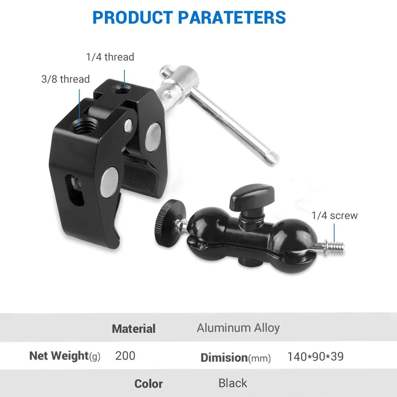Super คลิปยึดแบบหนีบพร้อมแขนมายากลคู่หัวอะแดปเตอร์รั้วโต๊ะสำหรับ Ronin-M/ Insta360/gopro Photo Studio