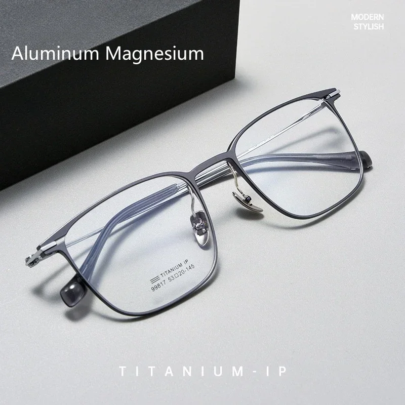 

Men's Ultra Light Optical Prescription Glasses Fashion Business Aluminum Pure Titanium Eyeglasses Frame 17ZM Custom Lenses