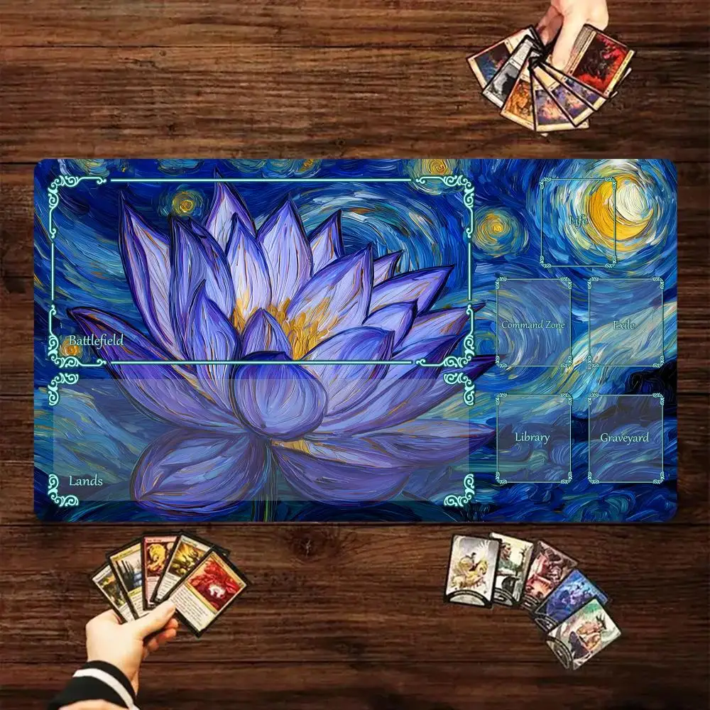 

Игровой коврик Starry Moon Night Lotus Magic Card Battle Mat MTG с противоскользящим основанием 35X60CM, коврик для настольных игр TCG