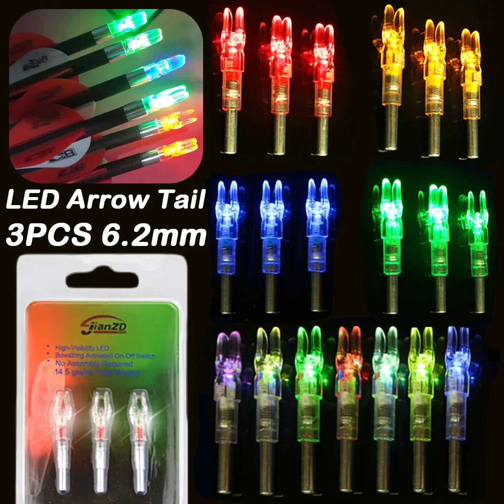 3Pcs 0.244'' LED Lighted Nocks Hunting Automatic Lighting Glowing Arrow Nock Tail for 6.2MM Arrow Shaft Night Firing Shooting