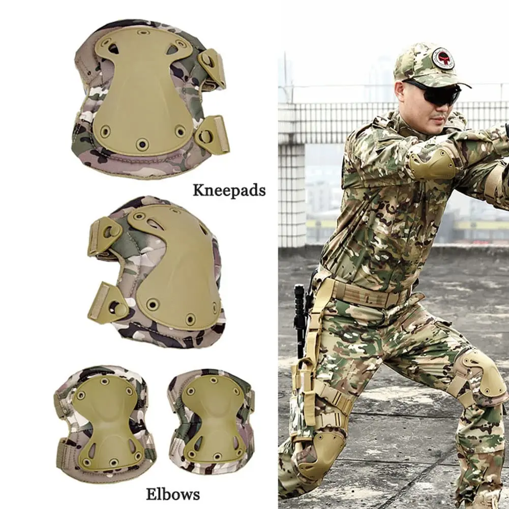 Tactical Combat Knee & Elbow Protective Pads Set for Outdoor CS Paintball Game Cycling Safety Skateboarding Gear Skates Knee Pro