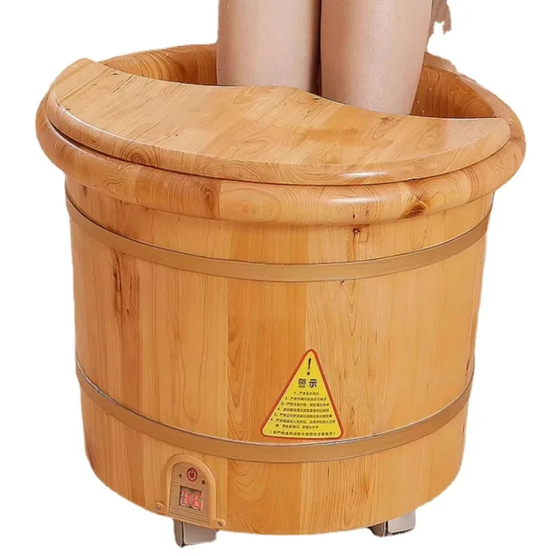 Wooden Household Foot Washing Bucket Electric Massage Foot Bath Bucket Heating Foot Tub Moving Pulley Bubble Wooden Bucket