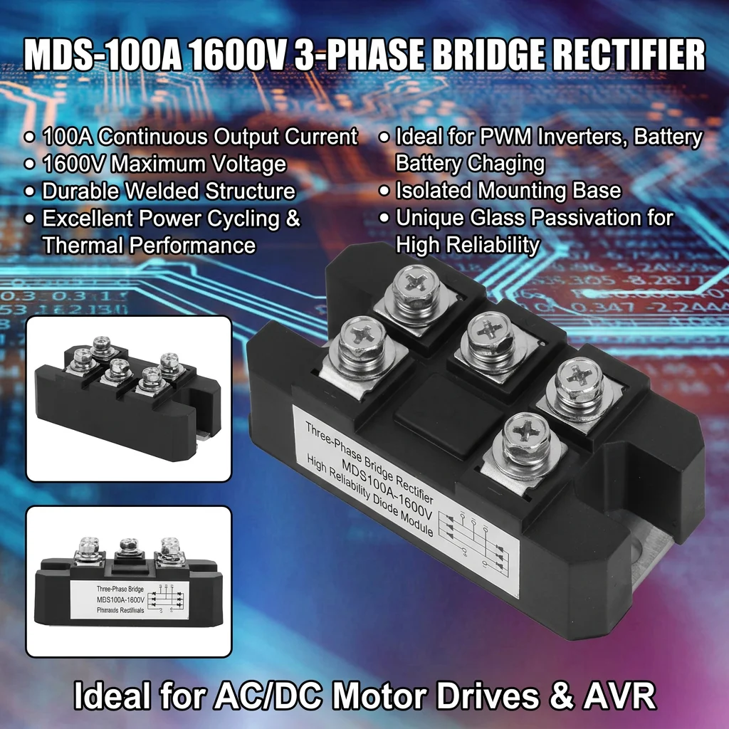 Image of 1-teiliges Brücken-Dreiphasen-Gleich richter modul MDS-100A 1600V 5 Klemmen 3-Phasen-Vollwellen-Diodenmodul für elektrische Geräte