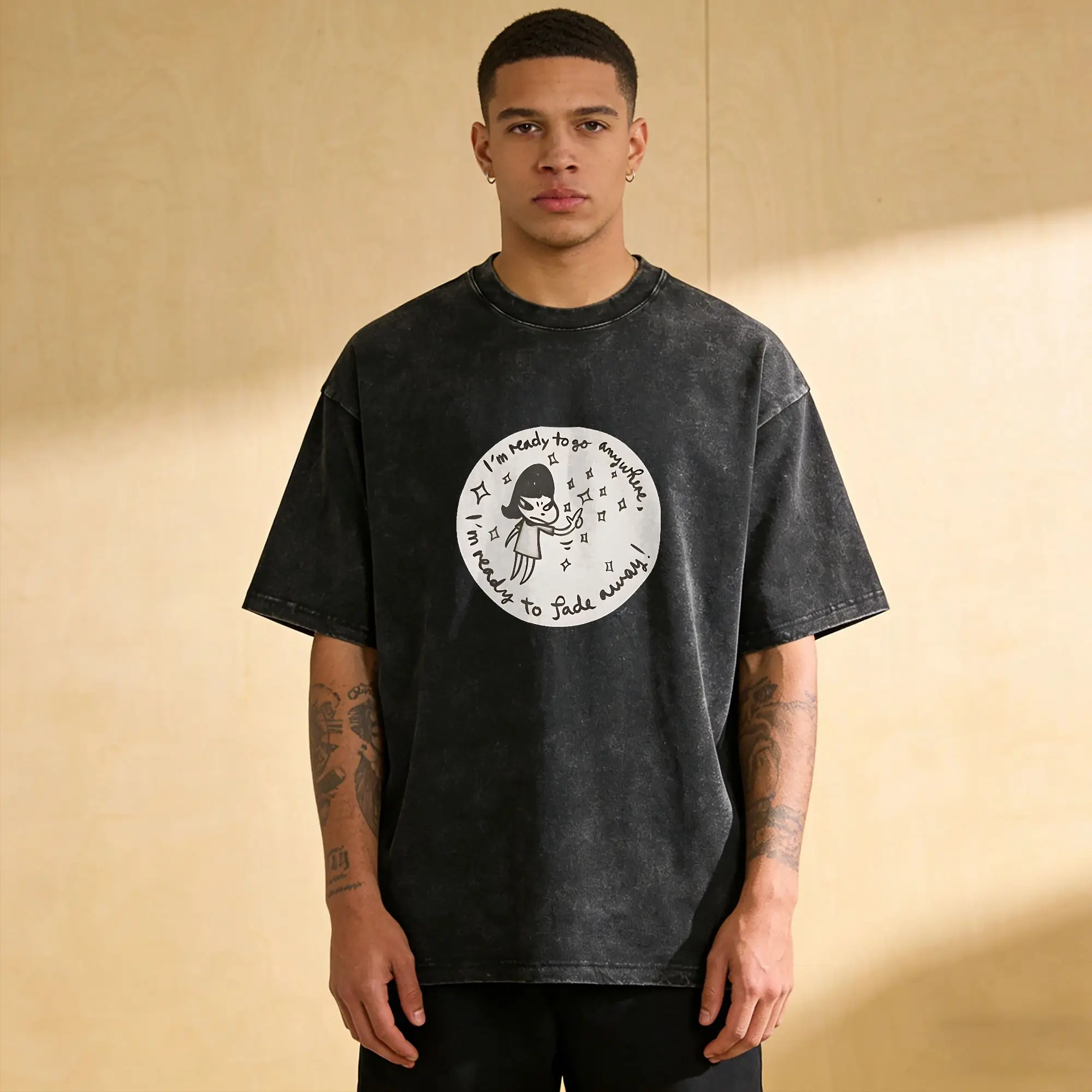 Y-Yoshitomo Nara Washed T-Shirt Mens  Aesthetic Cotton T Shirts Summer Crewneck Hip Hop Tee Shirt Print Oversized Clothing