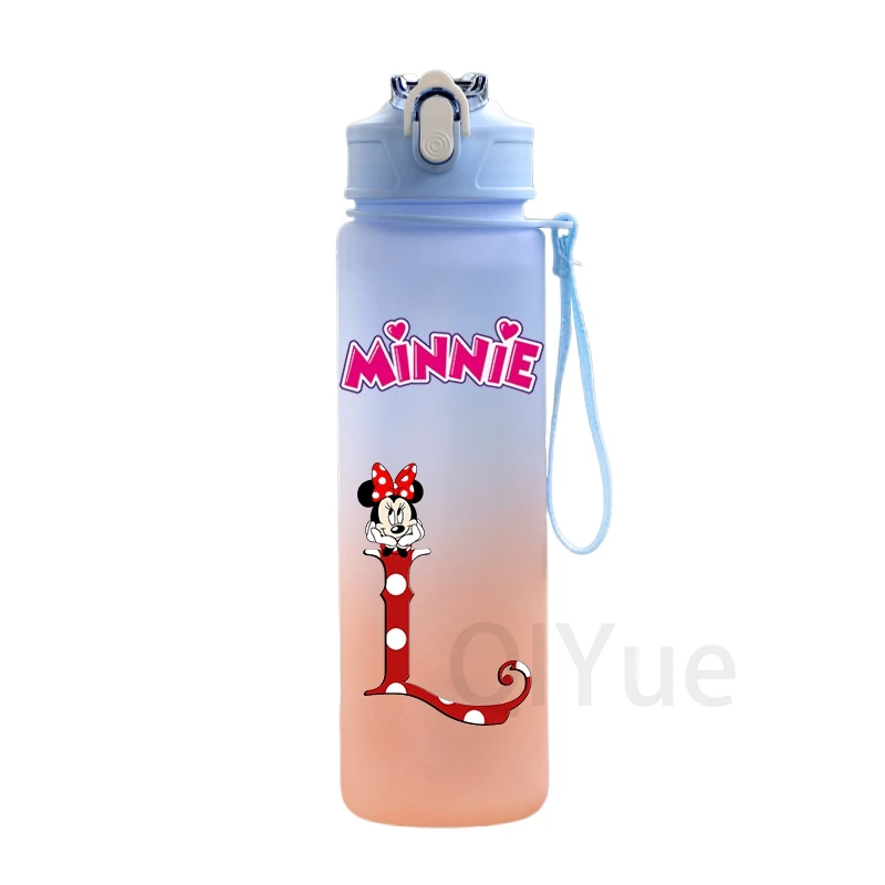 750Ml Minnie Mouse Straw Cup Kid Bounce Water Cup Letter A-Z Children Portable Outdoor Large Capacity Sport Water Bottle Frosted