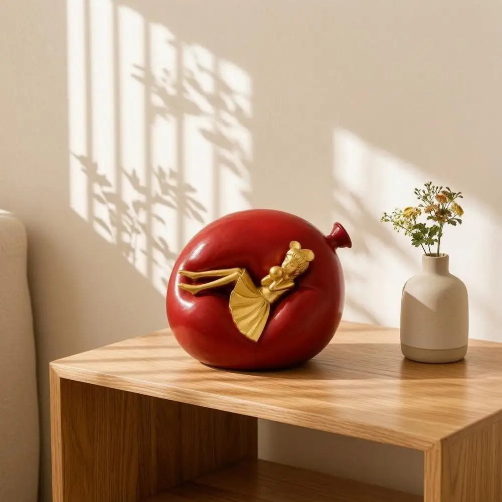Elegant Room Decor Cartoon Girl Resin Figurine with Gold Trim Bubble Blowing Lady Statue Elegant Desktop Ornament for Entryway