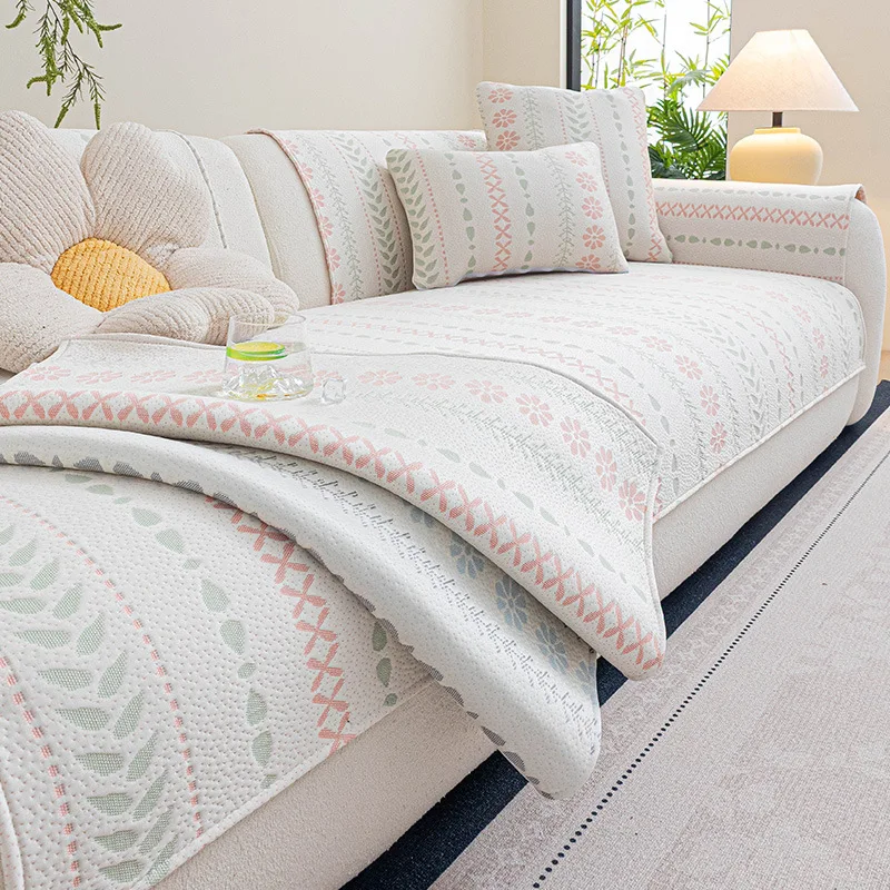 Simple Solid Ice Rattan Cooling Sofa Cushion Summer Skin-Friendly Sofa Cover for Lounge Non-Slip Furniture Protection Slipcover