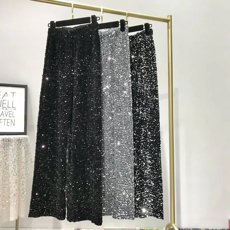 

Autumn And Winter Thickened Korean Fashion Sequined High-end Trousers Drapey Shiny Straight Floor-length Mopping Pants For Women