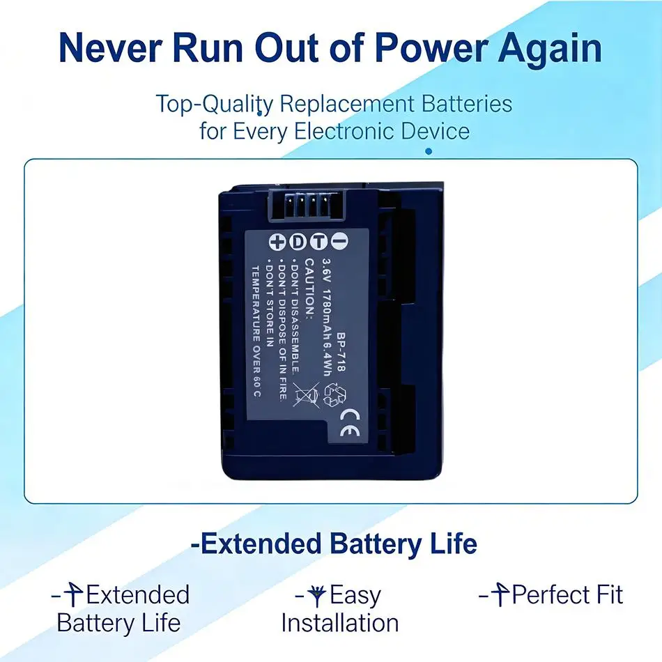 

Аккумулятор для камеры BP-718 1790 мАч для Canon Vixia HFR80 HFR82 HFR800 HFM50 HFM52 HFM500 HFR30 HFR32 HFR300