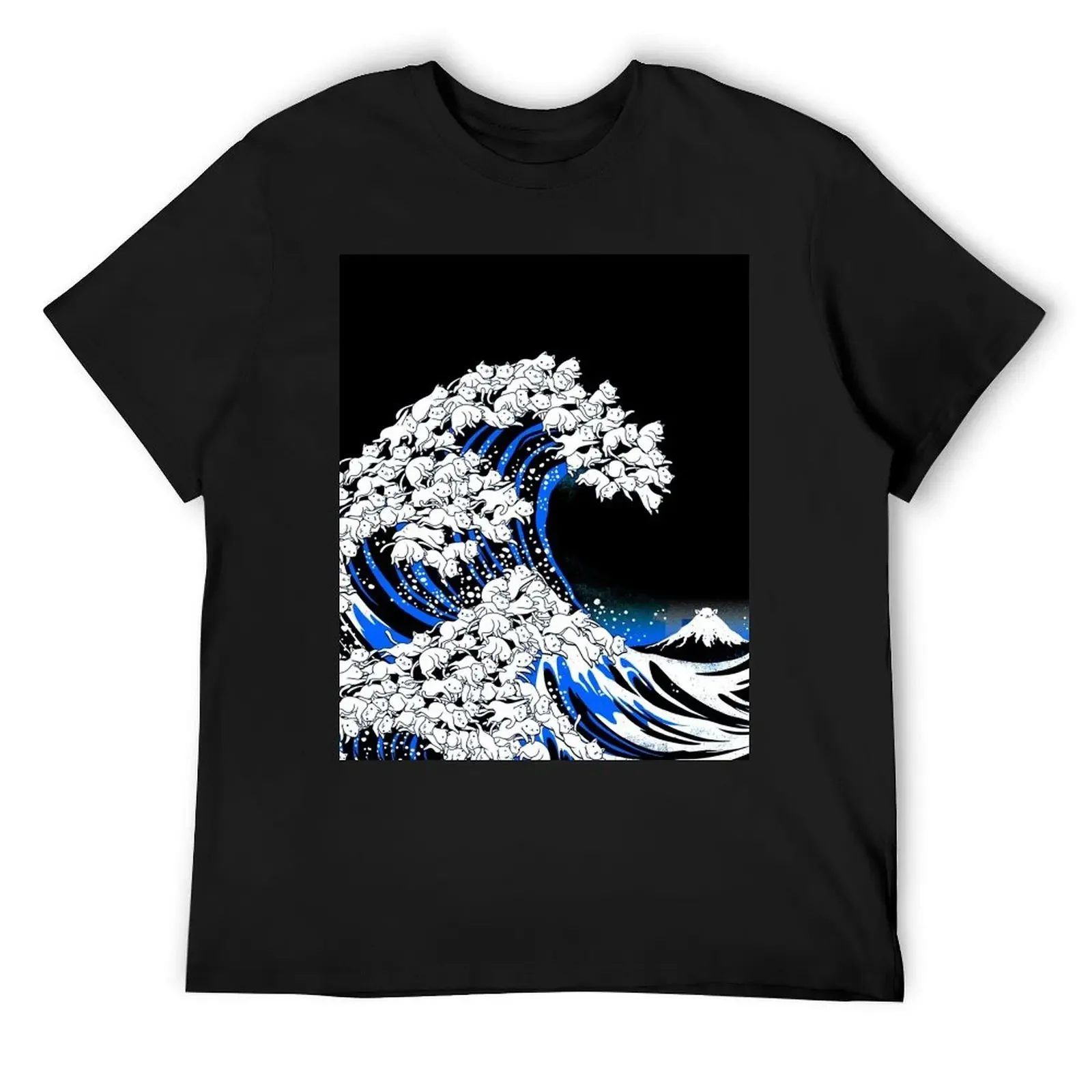 

Kanagawa Cat Wave Black T-Shirt rapper graphic tees plus size clothes cheap stuff new gifts and t-shirts funny t shirts men