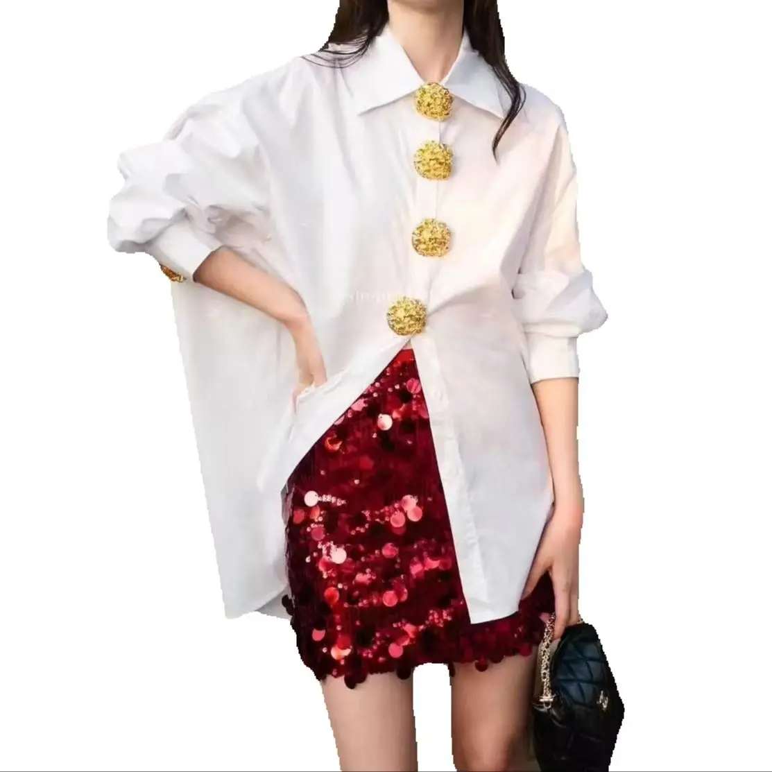 الجديد في قمصان قطنية غير رسمية فضفاضة متوسطة الطول بلوزات للنساء لربيع وخريف 2025 قميص علوي ملابس نسائية كورية شعبية