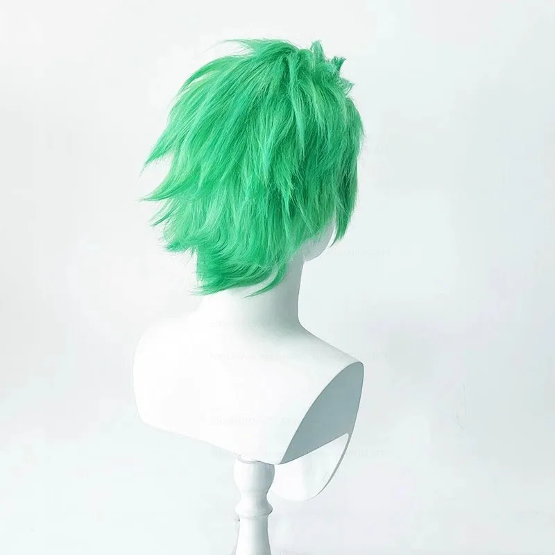 Anime Roronoa Zoro Cosplay Wig   Green Short Layered Heat Resistant Synthetic Hair Cosplay Wigs + Wig Cap