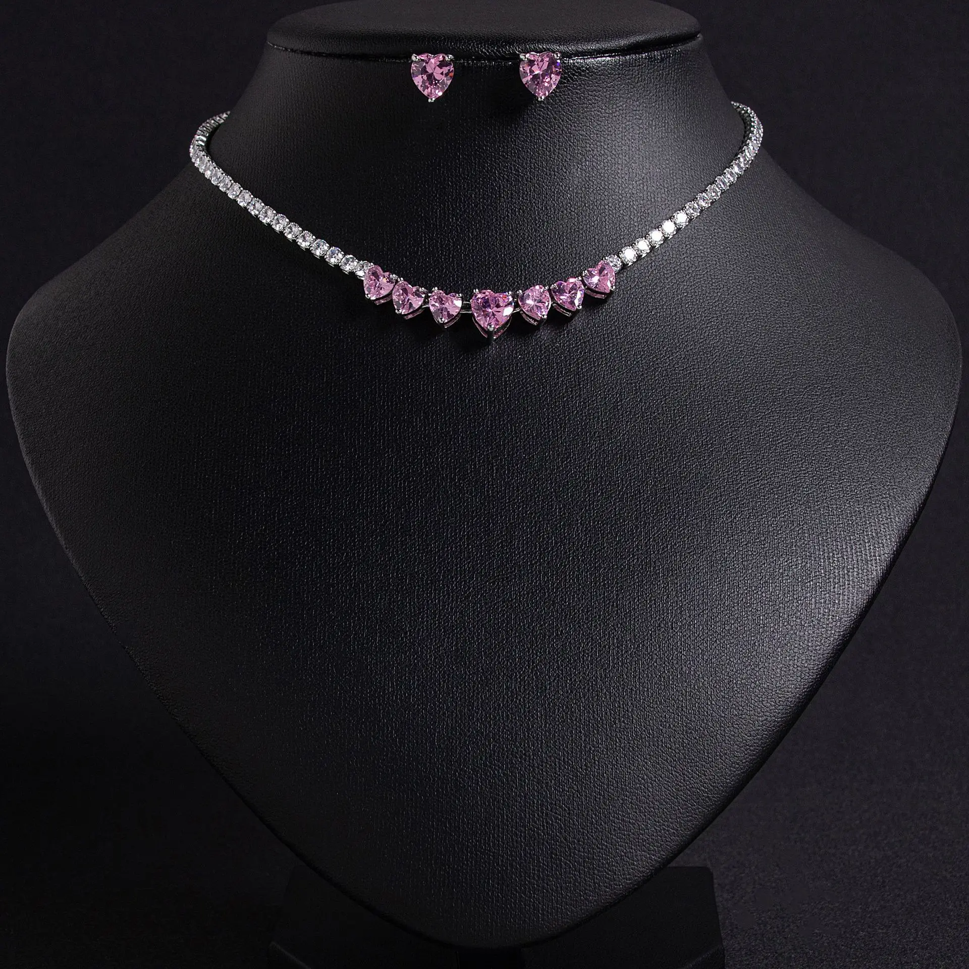 

Exquisite and simple versatile zircon love necklace female niche design sense collarbone chain ins cold wind earrings set