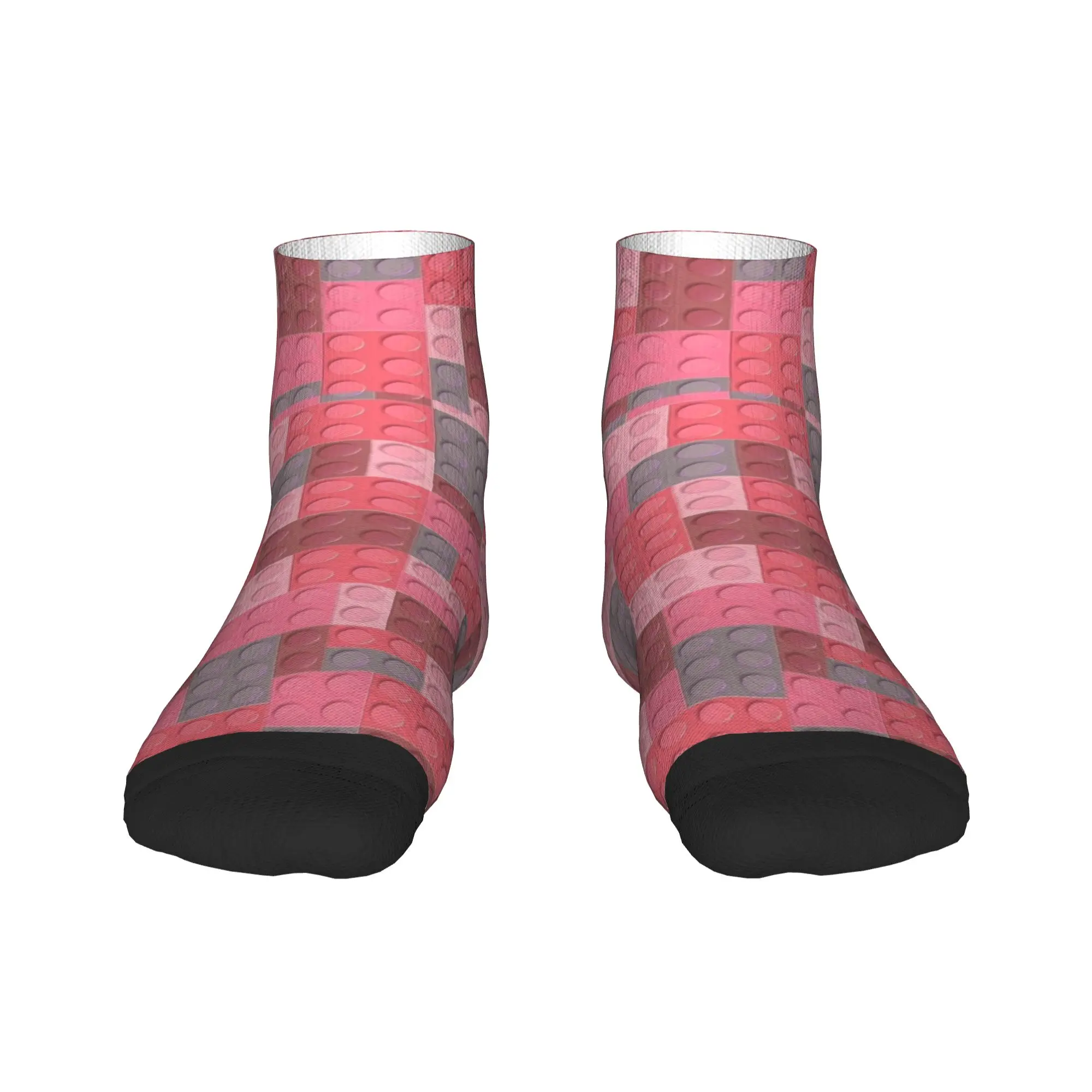 Building Blocks Pink And Grey Print Ankle Socks  Elegant Soft Casual Socks Autumn Climbing Custom Anti Skid Sock For Adults Men