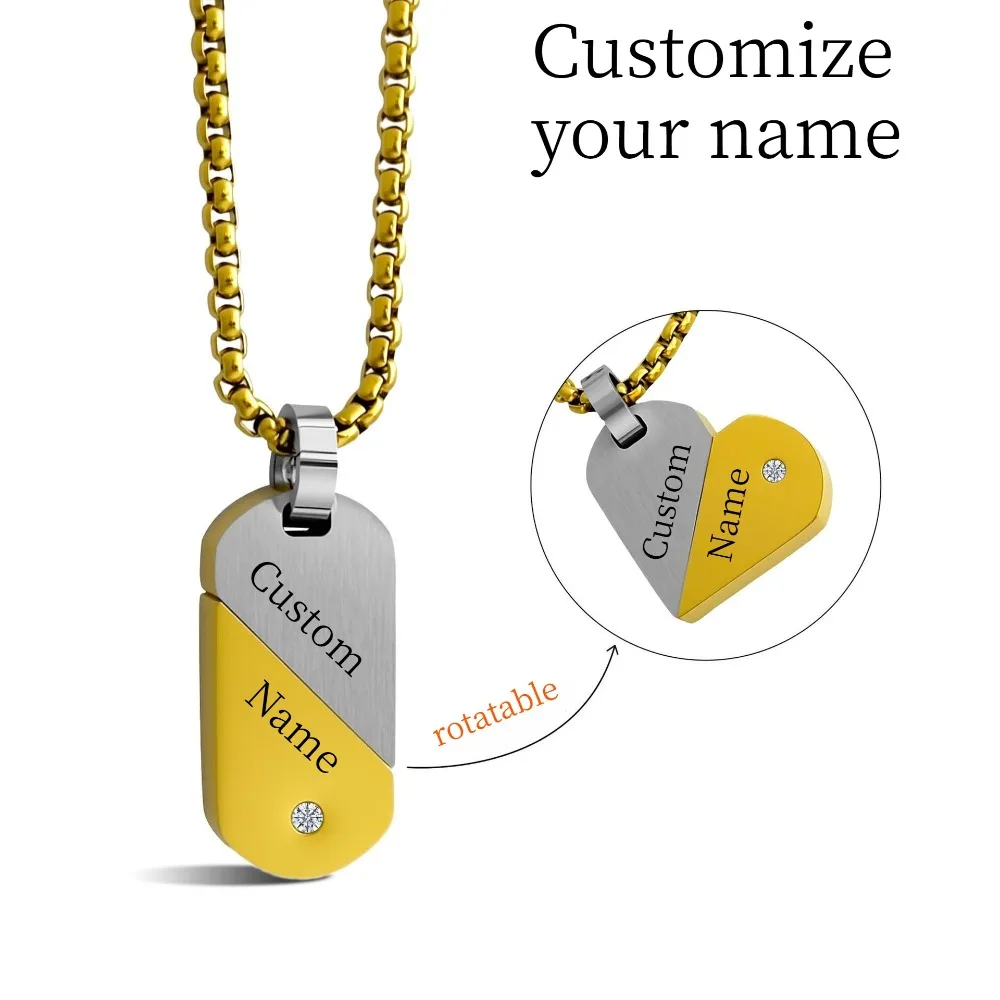 Stainless Steel Heart-shaped Rotatable Military Brand Necklace DIY Engraved Fashionable Pendant Jewelry Father's Day Couple Gift
