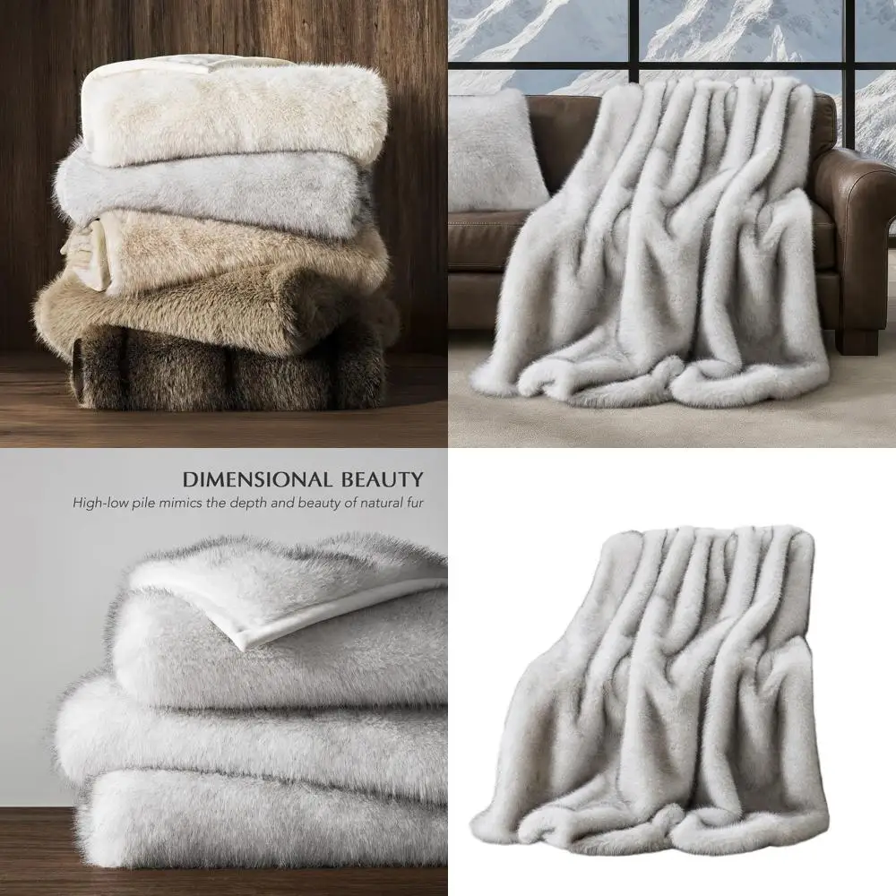 

Cozy Plush Faux Mink Throw Blanket, Soft Fluffy Fur for Bed, Couch, Sofa, Reversible Velvet, Frosted White Wolf, 60x80