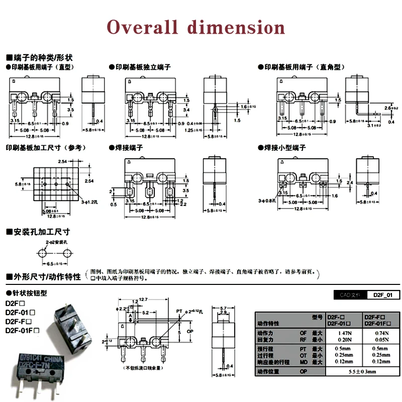 Seri D2FC untuk OMRON Microswitch D2FC-F-K 50M D2FC-F D2FC-F-7N 10M 20M Mouse tombol Fretting DF2 DF2C-F-7N