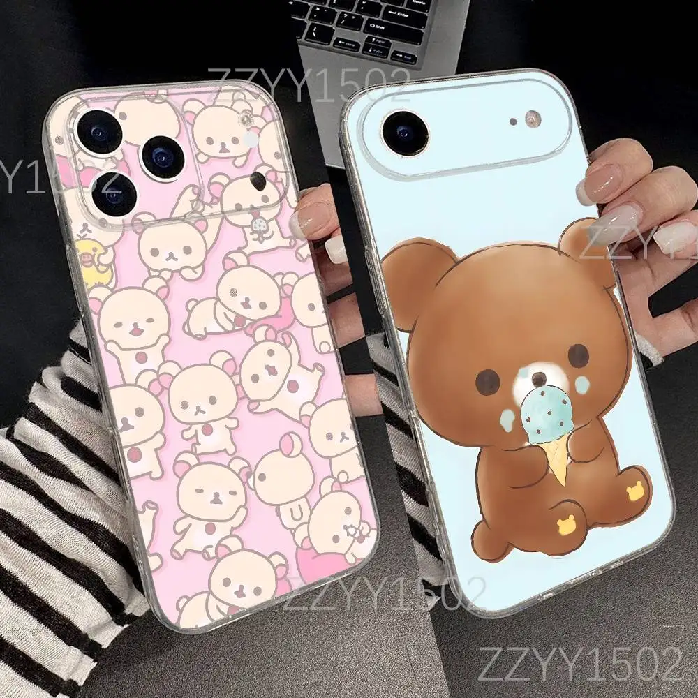 Capa de telefone fofa de urso r-rilakkuma para iphone 17,16,15,14,13,12,11 pro, max, plus, x,xs, xr, se4, e mini transparente macio