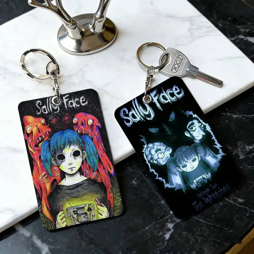 Portatarjetas, Porta credenciales, Porta identificaciones y Porta llaves con diseño de Sally Face del juego de terror, con cordón tipo lanyard para llaveros, accesorios y regalo
