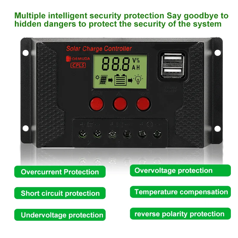 Imagem -03 - Controlador Solar Adaptativo 12v 24v Bateria de Lítio Bateria de Chumbo-ácido Carga Descarga Pwm Usb Painel pv 10a100a