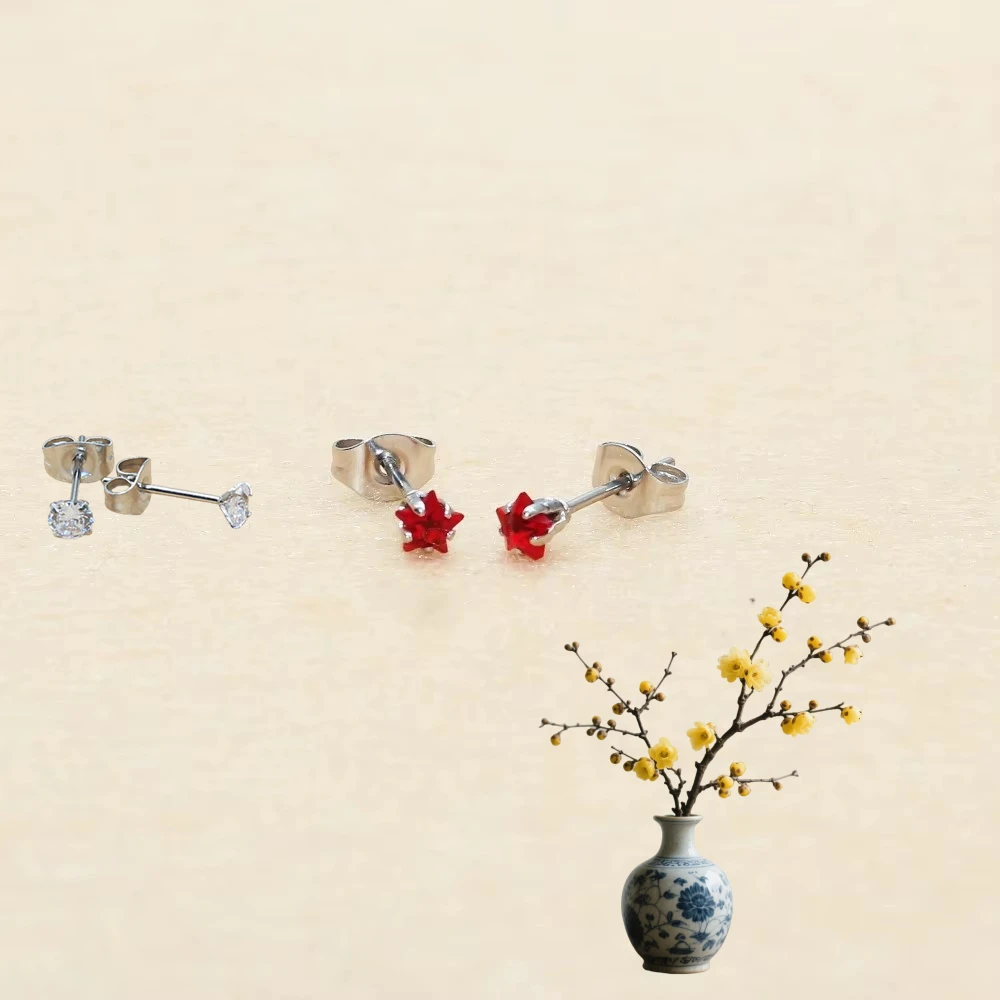 Mini The Red Stars Color 4mm Brief Stainless Steel Stud Earrings New Crystal Jewelry With Anti Allergy
