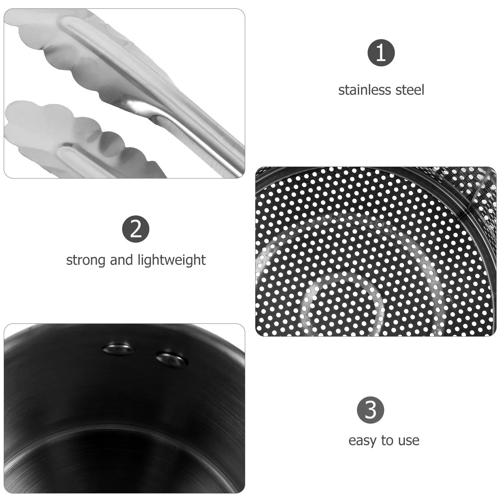 

1Set 304 Stainless Steel Deep Fryer Pot Deepening Milk Pan Food Tong Breakfast Frying Cooking Deep Fryer with Tong