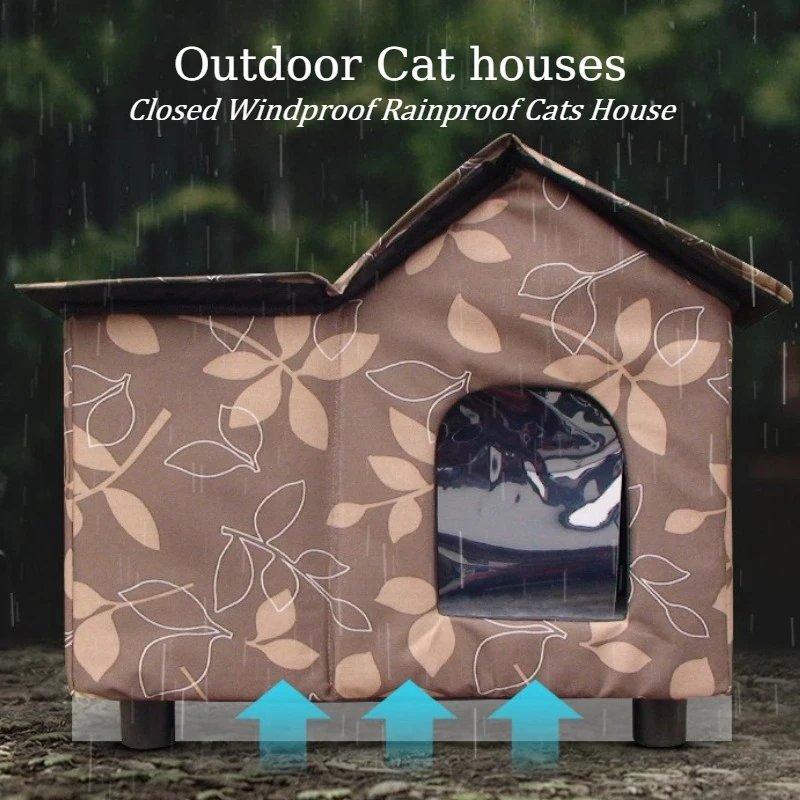 Waterproof Cat House Outdoor Rainproof Cat Bed Closed Windproof Foldable Soft Cats House Insulation Moisture-proof Pet Houses