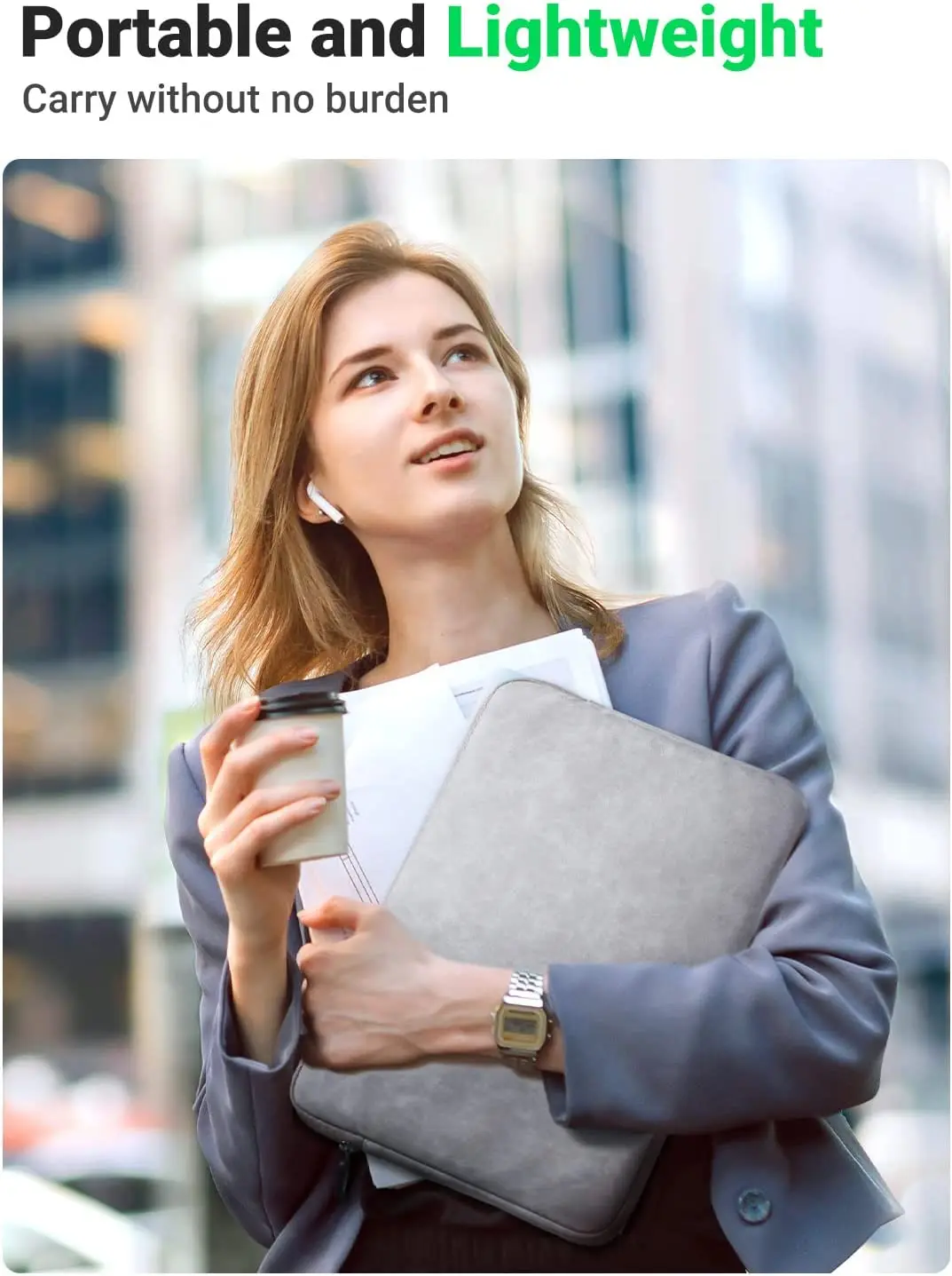 UGREEN 13.3 Inch Laptop Case PU Suede Leather Soft Padded Zipper Cover Sleeve Case Water Resistant Bag Protective Briefcase