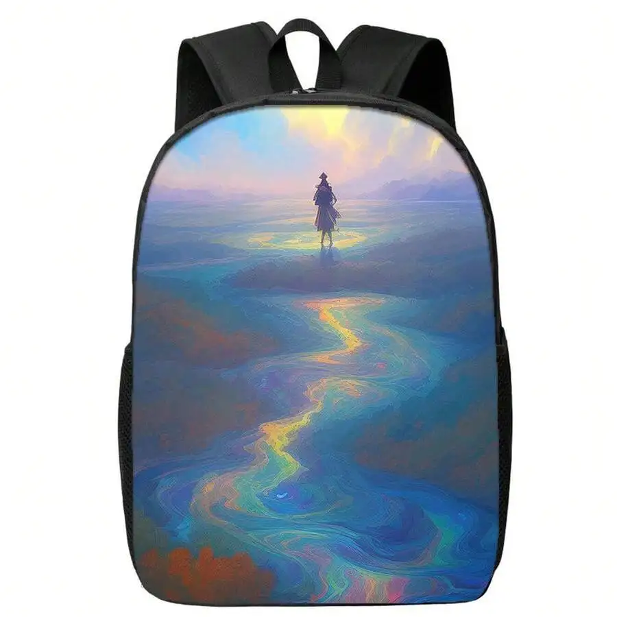 Large Capacity Lightweight Backpack With Adjustable Straps, Art Print Design For Travel Commuting College Work