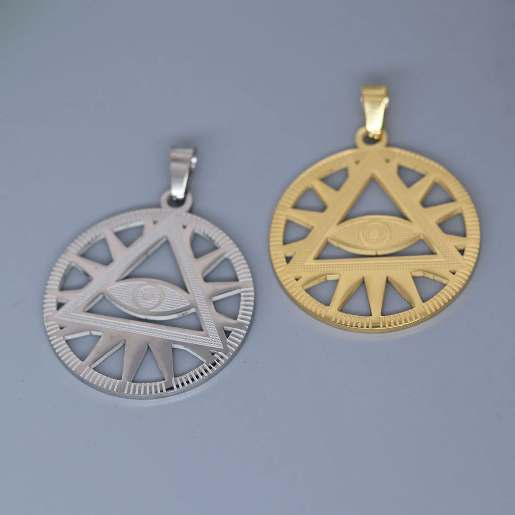 2pcs Round Evil Eye Charms Stainless Steel Pyramid Pendants Fit Jewelry Making Necklace Bracelets Handmade Bulk Accessories