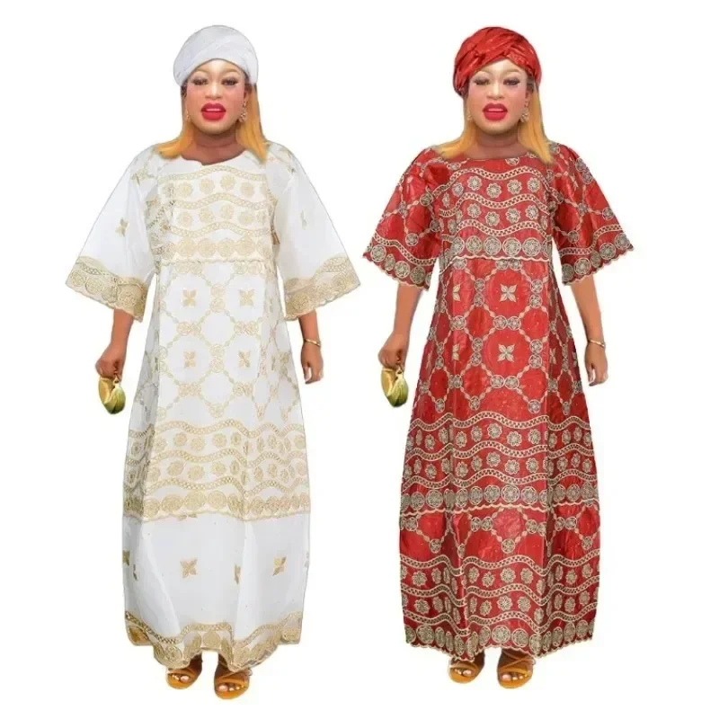 

Elegant African Dresses for Women Traditional Bazin Embroidery Wedding Party Dresses Dashiki African Couples Matching Clothes