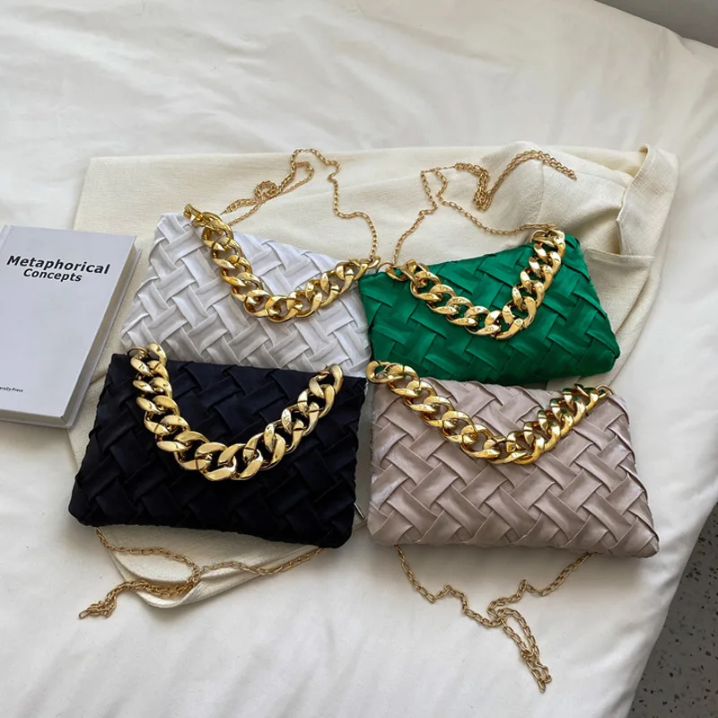 Fashion Knitting Crossbody Bags For Women Thick Chain Shoulder Bag Square Ladies Handbags And Purses