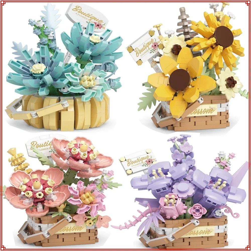 

DIY Potted Flower Basket Building Blocks Eternal Flower Bouquet Assembly Puzzle Model Toy Home Decoration Ornaments Kids Gifts