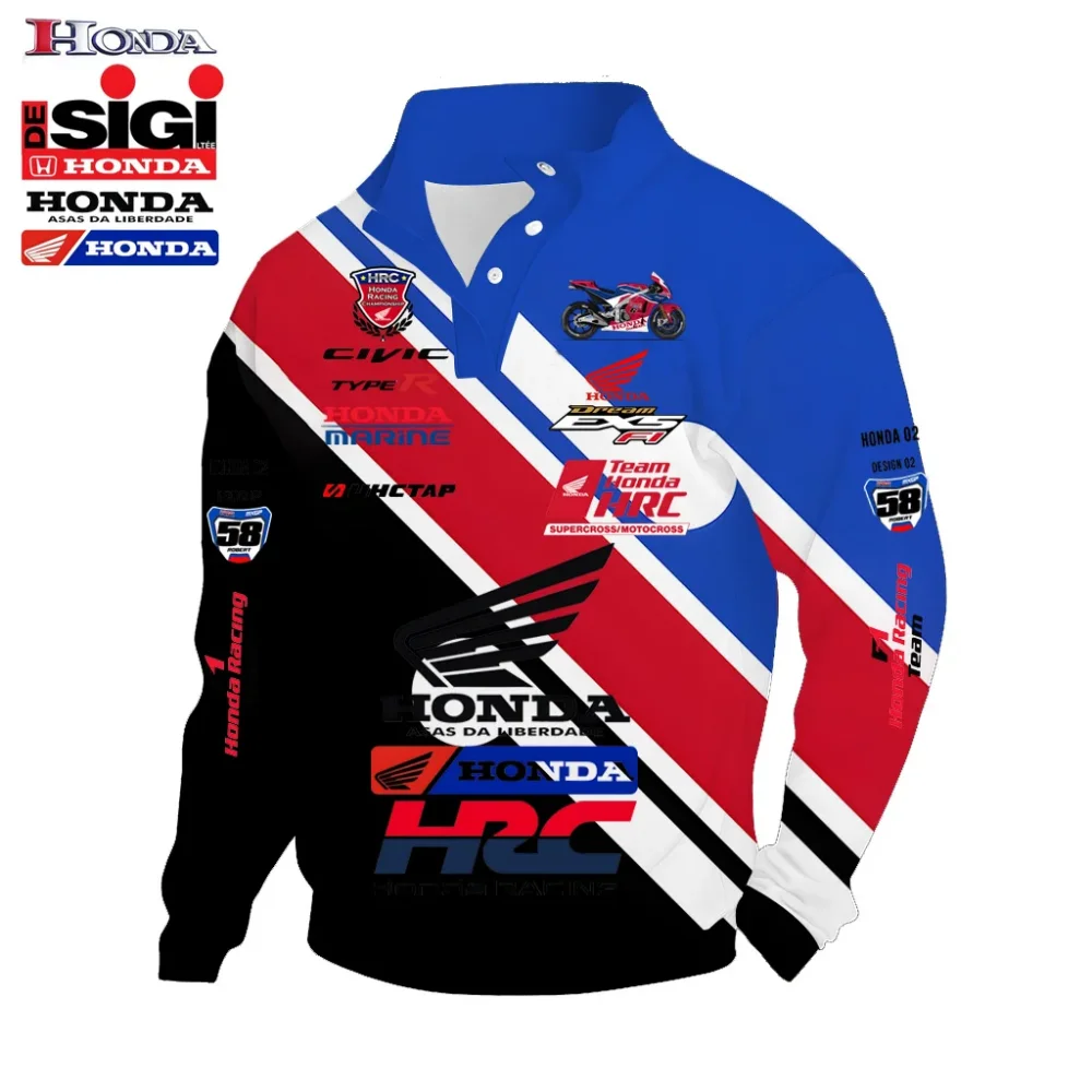 

Honda 3D Printed Embroidery Warmth-Keeping Fashionable Zippered Open-Neck Sport Shirt, Long Sleeve, Breathable, Suitable for Of