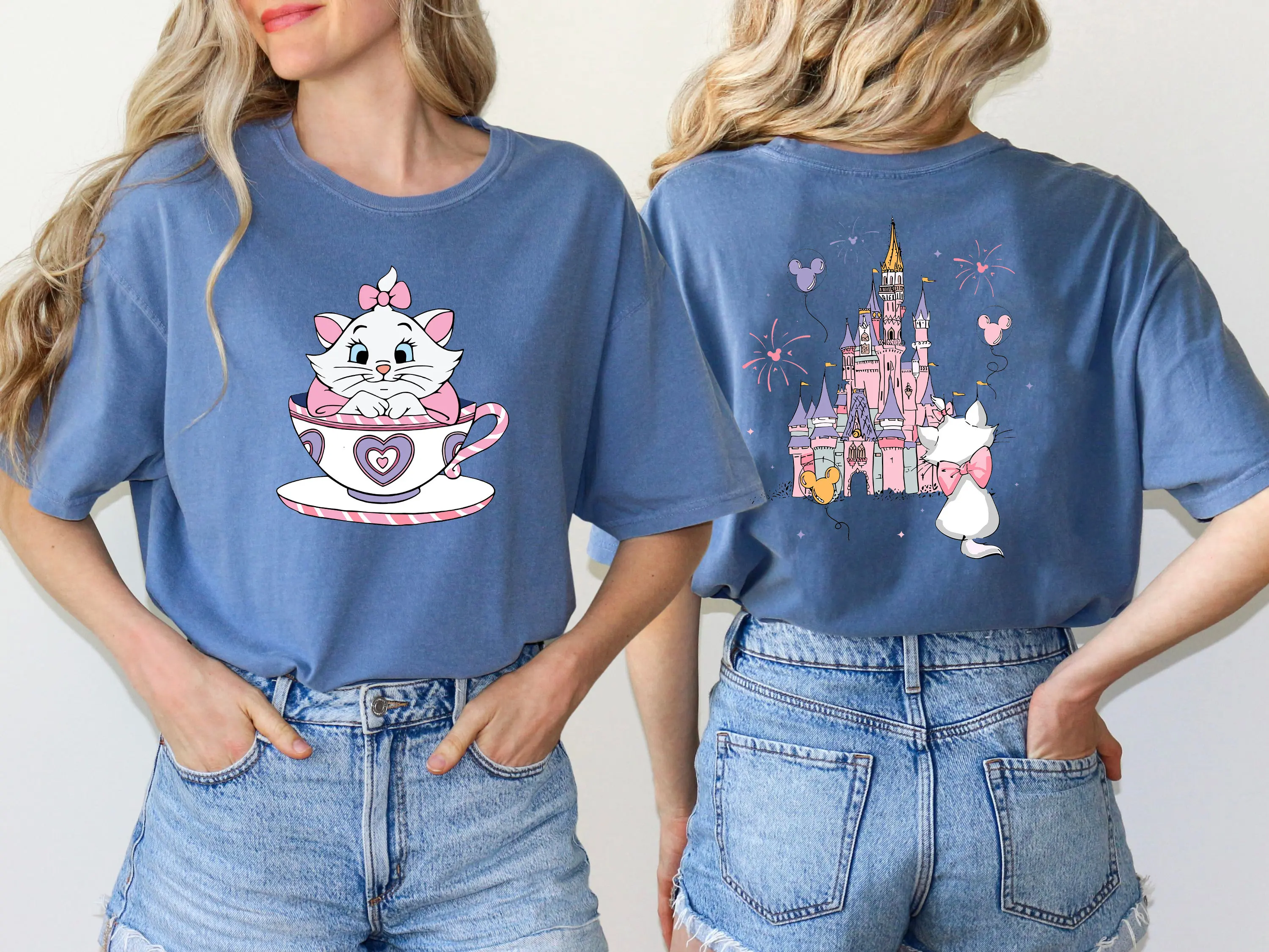 2025 ฤดูร้อนใหม่ Aristocats การ์ตูนอะนิเมะพิมพ์เสื้อยืดผู้หญิงแฟชั่น Casual เสื้อยืด Mary Cat Crazy Teacup Party เสื้อ