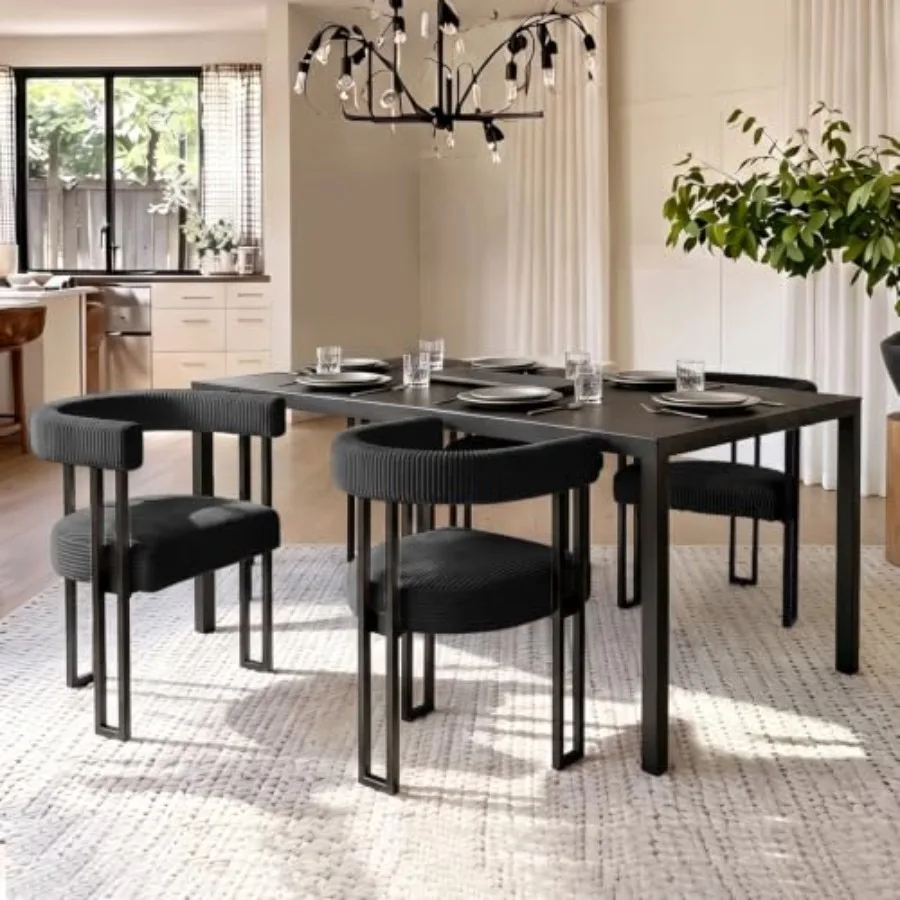 Boucle Dining Chair Set of 4 Corduroy Upholstered Dining Room Chairs Kitchen Chairs with Metal Legs Mid Century Modern Chair fo