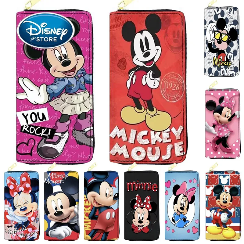 

Disney Lady Long Wallet Cartoon Mickey Mouse Woman Coin Bag Cute Minnie Artificial Leather Girl ID Card Package Multiple Pattern