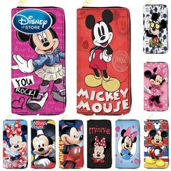 Disney Lady Long Wallet Cartoon Mickey Mouse Woman Coin Bag Cute Minnie Artificial Leather Girl ID Card Package Multiple Pattern