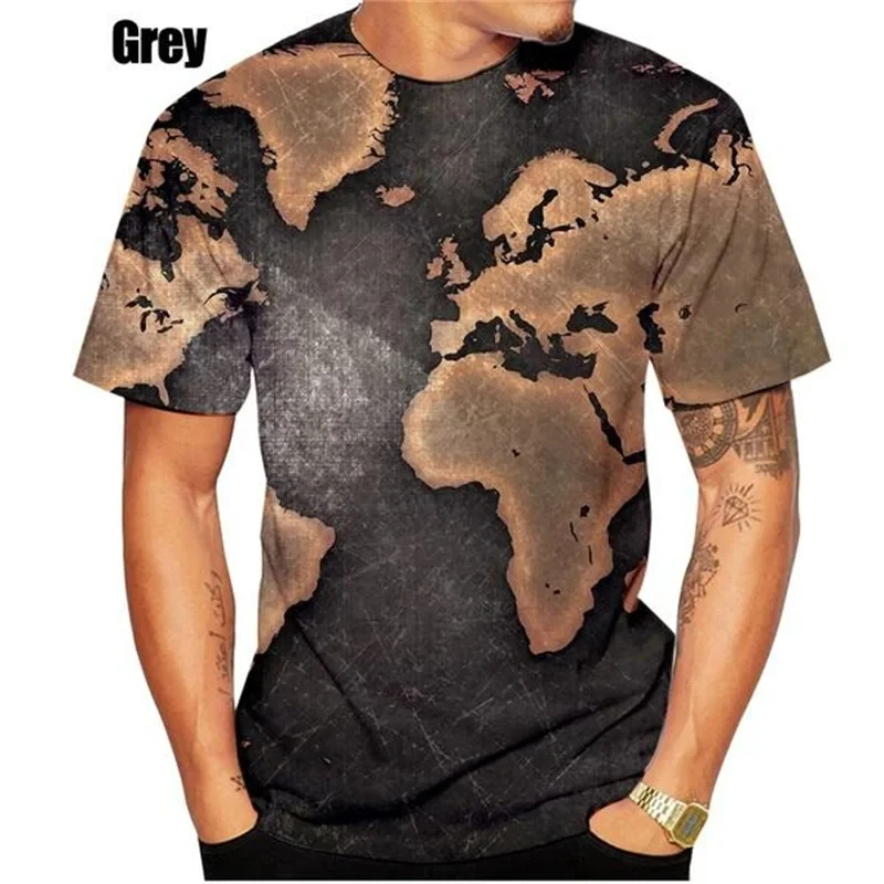 New Men's T-shirt World Maps Africa Graphic 3D Printning Casual T-Shirt Personality Fashion Tees Round Neck Short Sleeve Tops