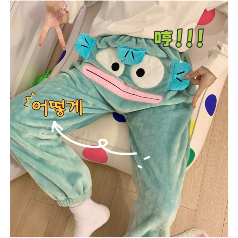 Ugly fish Hanton coral fleece sleeping pants women\'s winter plush soft warm cute funny walking pants home pants