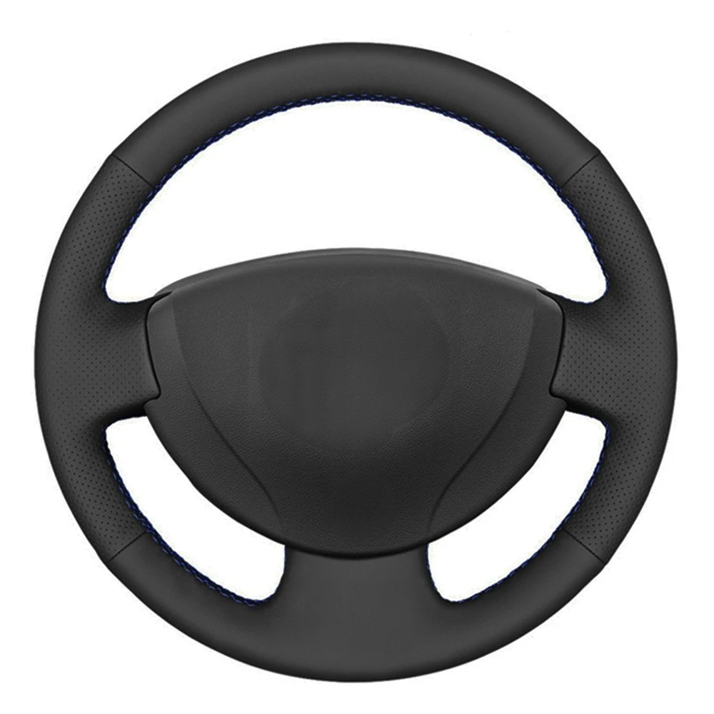 Car Steering Wheel Cover Black Genuine Leather For Renault Logan 1 Sandero Symbol Clio Twingo Lada Largus Nissan Almera G15