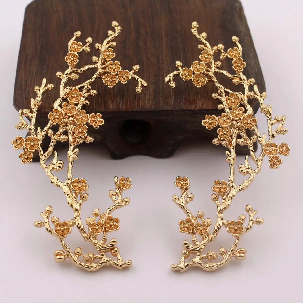 2pair 100x52mm Quality Brass Casted Winter Flower Plum Blossom Branches Pendant Stamping Decoration Gold plated DIY Jewelry