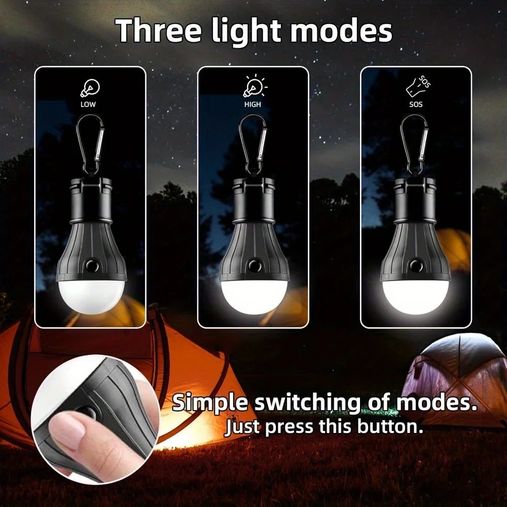 Linternas LED para acampar, 3 modos de iluminación, luces colgantes para tienda de campaña con ganchos, luces LED para acampar, accesorio esencial para acampar (4 paquetes)