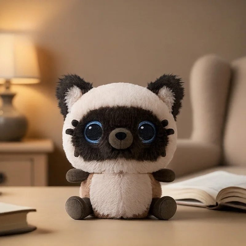 

Darling Siamese Cat Plush Toys Fluffy Cartoon Sitting Kitten Doll Cute Mini Palm Pets Office Desktop Companion Kids Xmas Gift